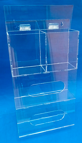 Dispensador de guantes y mascarillas en acrílico 5mm para clínicas y hospitales.