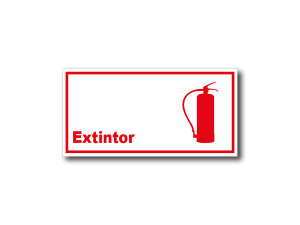Señalética de Extintor en acrílico blanco lechoso de 3mm con gráfica roja normativa - 20x10 y 30x15 cm.