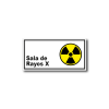 Señalética de Sala de Rayos X en acrílico blanco lechoso de 3mm con gráfica de advertencia - 20x10 y 30x15 cm.