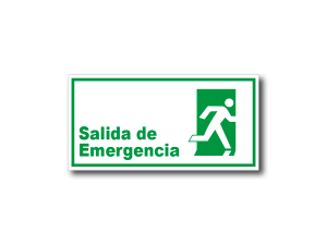Señalética Salida de Emergencia Derecha en acrílico blanco lechoso de 3mm con gráfica verde normativa - 20x10 y 30x15 cm.