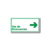 Señalética Vía de Evacuación Derecha en acrílico blanco lechoso de 3mm con gráfica verde normativa - 20x10 y 30x15 cm.