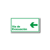 Señalética Vía de Evacuación Izquierda en acrílico blanco lechoso de 3mm con gráfica verde normativa - 20x10 y 30x15 cm.