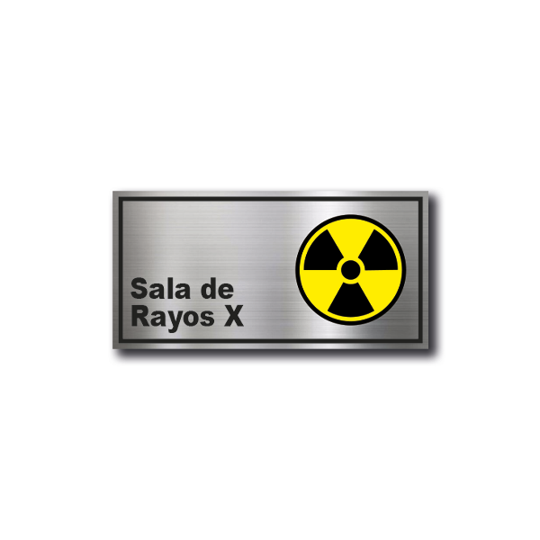 Señalética de Sala de Rayos X en Gravoply (PLÁSTICO ABS) acabado acerado - 20x10 y 30x15 cm.