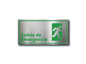 Señaletica Salida de Emergencia Derecha en gravoply (PLÁSTICO ABS) simula acero - 20x10 y 30x15 cm.