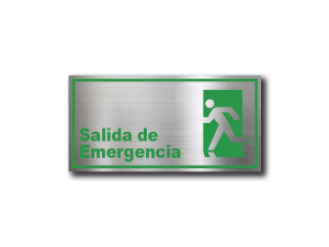 Salida de Emergencia Izquierda en gravoply (PLÁSTICO ABS) simula acero - 20x10 y 30x15 cm.