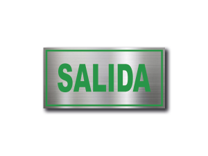 Señalética de Salida en Gravoply (PLÁSTICO ABS) acabado acerado con gráfica verde normativo - 20x10 y 30x15 cm.