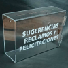 Buzón Sugerencias Reclamos Acrílico con chapa de seguridad y montaje a muro.