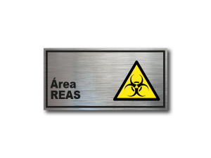 Señalética de REAS en Gravoply (PLÁSTICO ABS) acabado acerado con gráfica normativa - 20x10 y 30x15 cm.