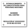 Letrero ELEAM en acrílico blanco de 5mm con gráfica normativa negra - 40x40 cm.