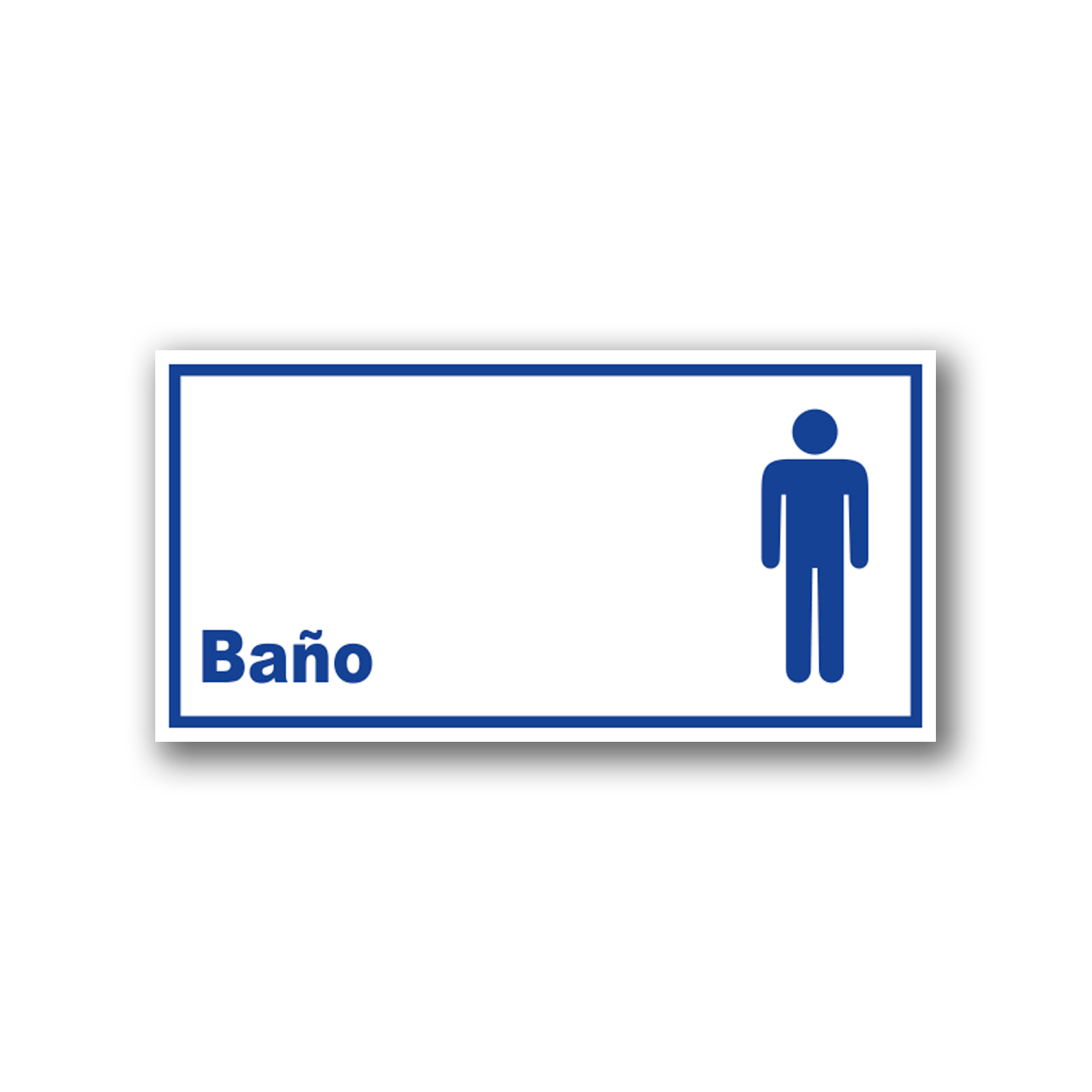 Señalética de Baño Varones en acrílico blanco con gráfica azul - Medidas 20x10 y 30x15 cm.