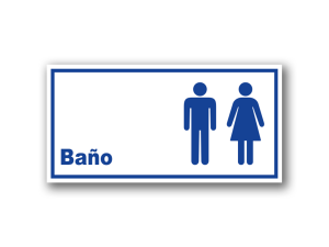 Señalética de Baño Mixto en acrílico blanco con gráfica azul - Medidas 20x10 y 30x15 cm.