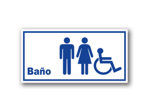 Señalética de Baño Universal en acrílico blanco con gráfica azul - Medidas 20x10 y 30x15 cm.