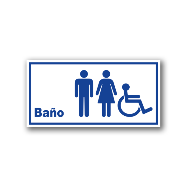 Señalética de Baño Universal en acrílico blanco con gráfica azul - Medidas 20x10 y 30x15 cm.