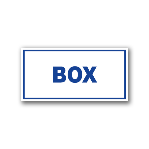 Señalética de Box en acrílico blanco con gráfica azul - Medidas 20x10 y 30x15 cm.