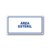 Señalética de Área Estéril en acrílico blanco con gráfica azul - Medidas 20x10 y 30x15 cm.