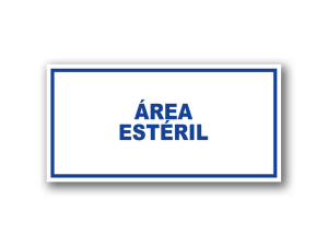 Señalética de Área Estéril en acrílico blanco con gráfica azul - Medidas 20x10 y 30x15 cm.