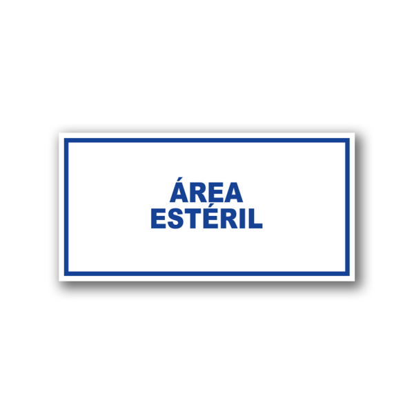 Señalética de Área Estéril en acrílico blanco con gráfica azul - Medidas 20x10 y 30x15 cm.
