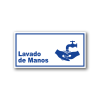 Señalética Lavado de Manos acrílico blanco con gráfica azul - con adhesivo 3M, Medidas 20x10 y 30x15 cm.