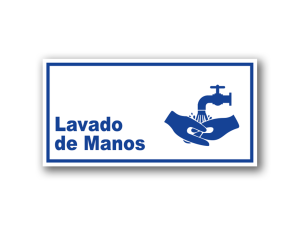 Señalética Lavado de Manos acrílico blanco con gráfica azul - con adhesivo 3M, Medidas 20x10 y 30x15 cm.
