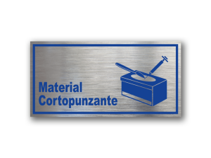 Señalética Cortopunzante en Gravoply terminación acerada con gráfica azul - Medidas 20x10 y 30x15 cm.