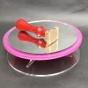 Alzador de productos de acrilico circular con borde de color a eleccion y espejo